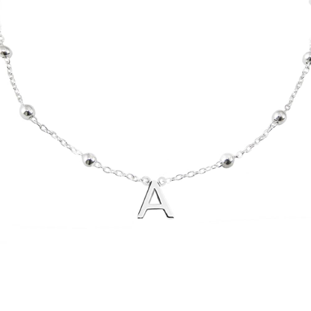 <tc>Silver Beaded Necklace with Mini Letter Pendant</tc>